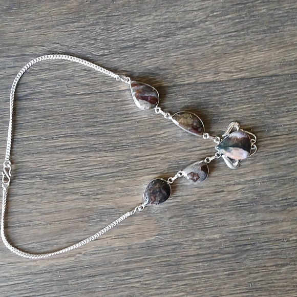 New Ocean Jasper & Turritella Agate 925 Silver Necklace. - Picture 12 of 15